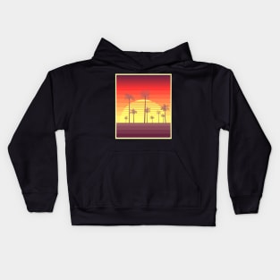 Retro summer beach sunset with palm trees Kids Hoodie